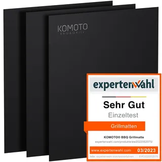 KOMOTO Grillmatte (3er Set) I Extra Groß 50x40 cm I BBQ Grillmatten für Gasgrill & Holzkohle Grill I Profi Grillmatte mit Antihaftbeschichtung