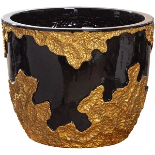 GILDE Übertopf Famosa - Gold-schwarz glänzend - Fiberglas, Poly - Höhe 26cm x Ø 33cm - wasserdichter Topf