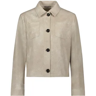 Lederimitatjacke AMBER & JUNE "Kunstleder-Jacke mit Kragen", Damen, Gr. 36, beige, Obermaterial: 50% Polyurethan PU. 50% Polyester PES., Jacken Lederimitatjacke