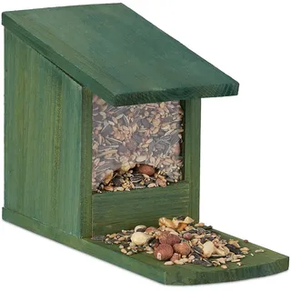Relaxdays Eichhörnchen Futterhaus, , dunkelgrün , Holz, Kunststoff , 12x17.5x25 cm, , Dekoration, Gartendeko