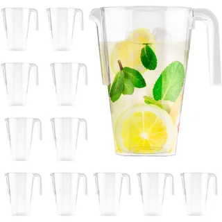 MATANA 12 Kunststoff Krüge (Durchsichtig, 1,5L) - Wasserkrug, Cocktail Krug, Saftkanne, Wasserkanne, Karaffe Plastik, Wasserkaraffe - Geburtstage, Hochzeiten, Grillpartys - Stabil & Mehrweg