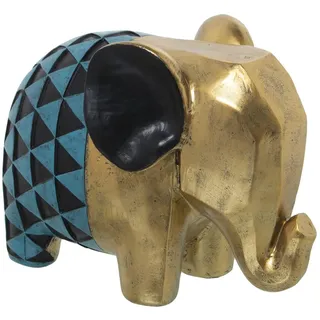 DRW Figur eines Elefanten aus Harz in Gold, Blau und Schwarz, 22 x 12 x 16 cm