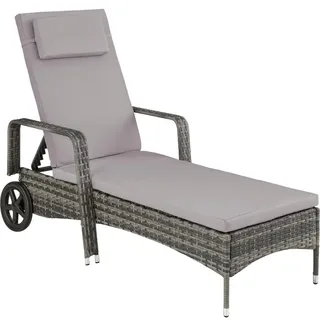 tectake Rattan-Sonnenliege Cassis, 196 x 72 x 57 - 94,5 cm, grau , Grau , Kunststoff , 72x94.5x196 cm , Gartenmöbel, Gartenliegen