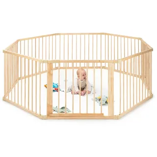 dibea Baby-Laufstall, Holz-Laufgitter 68 cm Höhe und Tür (verschiedene Größen)