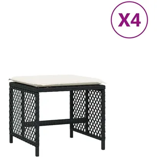 Gartenhocker mit Kissen 4 Stk. Schwarz 41x41x36 cm Poly Rattan - Schwarz