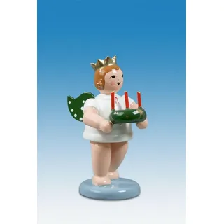 KDE-Kunstgewerbliche Drechslerei Ellmann Engelfigur Engel mit Adventkranz mit Krone Höhe ca 6 cm NEU Holzengel Erzgebirge