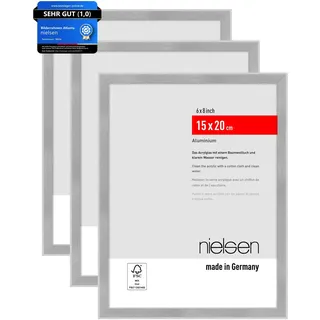 nielsen Bilderrahmen, 15 x 20 cm (3er Set), Aluminium, Silber matt, Fotorahmen zum Auftstellen im Hoch- & Querformat, bruchsicheres Kunstglas, Atlanta