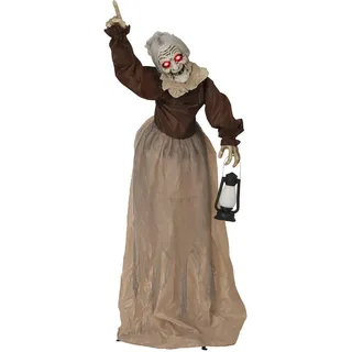 Outsunny 150 cm Halloween Dekoration Halloween Hexe mit LED-Lichter, Soundfunktion , Braun , Textil , 25x150x90 cm , Dekoration