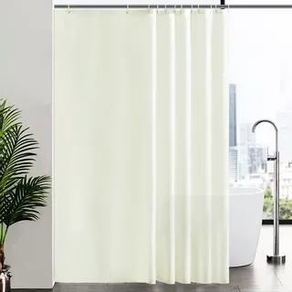 Furlinic Duschvorhang Überlänge Badvorhang Anti-schimmel Textil für Badewanne und Dusche Vorhang aus Stoff Antibakteriell Waschbar mit 12 Duschringen Beige Extra Groß 200x220cm.