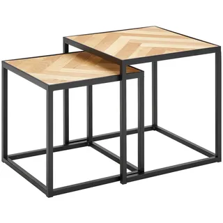 Mid.you Satztisch , Schwarz, Tannenholzfarben , Holz, Metall, Holzwerkstoff , 2-teilig , Tanne , furniert , quadratisch , Flachrohr , 40x35x40 cm , Wohnzimmer, Wohnzimmertische, Satztische
