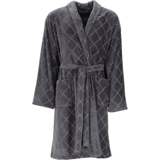 VOSSEN Herrenbademantel VOSSEN "Barron, ideal für Sauna & Spa, Hotelbademantel, Morgenmantel" Gr. S, grau (graphit), L:120cm, Webvelours, Hausmäntel, Herrenbademantel, mit Schalkragen, Rautendesign
