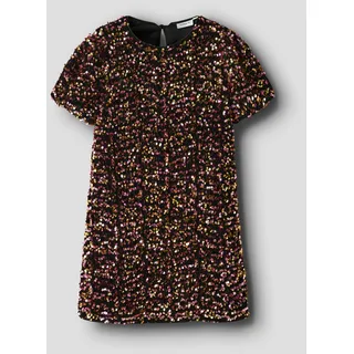 Minikleid NAME IT "NKFRUNICA SS TUNIC", Mädchen, Gr. 140, N-Gr, bunt (gold colour), Obermaterial: 100% Polyester, Glitzermuster, glänzend, regular fit kurz, Rundhals, Kleider Minikleid, Kunstfaser, regular fit