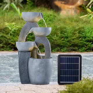 BTGGG Solar Brunnen für Draussen,54cm Kaskaden Schalenförmige und O Säule Solar Springbrunnen für Außen mit Led Beleuchtung, Groß Solar Gartenbrunnen Wasserspiel für Garten Terrasse Balkon