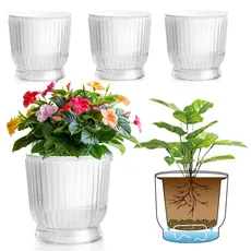 T4U 16cm Selbstbewässerungstopf Blumentöpfe mit Baumwollseil und Tiefem Wassertank 4 Stück, Blumentopf Set für Orchideentopf Transparent,Kräutertopf Hydrokultur Topf, für Alle Zimmerpflanzen, Blumen