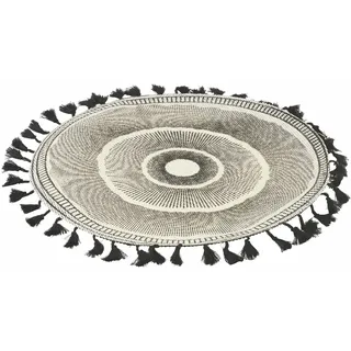Villa d'Este Home Tivoli Tischsets, rund, 38 cm, aus Jute, mit Fransen, Schwarz, 6 Stück