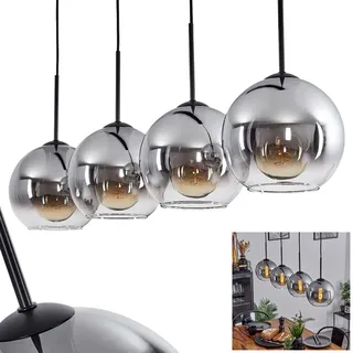 HOFSTEIN Hängeleuchte Koyoto, 4-flammige Hängelampe aus Metall/Glas in Schwarz/Rauchfarben/Klar, moderne Pendelleuchte im Retro/Vintage-Design, Ø Schirme 20 cm, E27, Esszimmer, Küche, Wohnzimmer