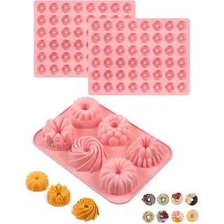 DASHUI 3 Stück Mini Gugelhupfform Silikon, Silikonformen Backen Praktische Wiederverwendbar, Gugelhupfform Klein mit Antihaftbeschichted für Kuchen Dessert Schokolade Pudding Gelee