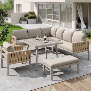 Gartenmöbel-Set, galvanisiert, verstellbar, Eckbank, Stahlseilrahmen