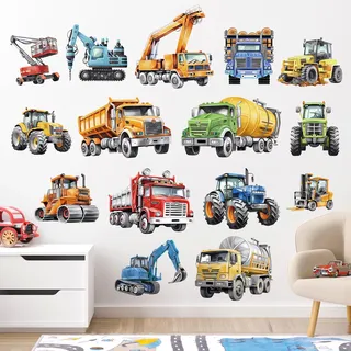 wondever Wandtattoo Fahrzeuge Konstruktion Wandaufkleber Baufahrzeuge Baustelle Traktor Bagger Wandsticker Wanddeko für Kinderzimmer Jungen Babyzimmer Spielzimmer