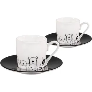 tea4chill Könitz Espresso Tassen Set Funny Dogs. 2 Kaffeetassen 65ml aus Porzellan. Espressotassen modern, schwarz-weiß - Bunt