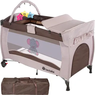 Kinder Reisebett Elefant klappbar und höhenverstellbar inklusive Tragetasche, 132 x 75 x 104 cm - Braun