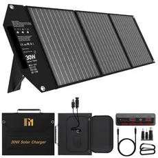 Mesuvida 30W Solar Ladegerät, Solarpanel Faltbar mit 5 Anschlüssen, 18V MC4 höhere Leistung /12V DC/QC 3.0 USB-A und USB-C(PD 18W), USB Solarpanel mit Ständern Tragbare Solarpanels für Camping