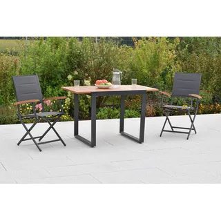 Merxx "Paxos" Gartenmöbel Set 3tlg., 2 Klappsessel, Balkonausziehtisch 80 (120) x 70, Aluminium/Akazie/Textil - Grau