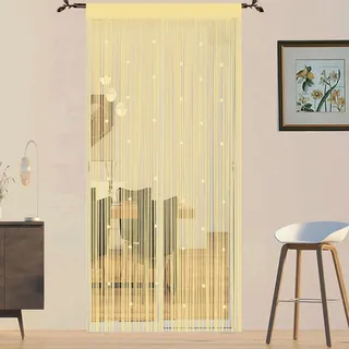 Fadenvorhang Insektenschutz Türvorhänge Fliegengitter Fliegenschutz Balkontür Fliegenvorhang Insektenschutz Türvorhang Insektenvorhang Terrassentür Perlenvorhang Für Türen (Beige 90x200cm)