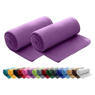 wometo 2er Set Polar Fleecedecke oekoTex 130x160 ca. 400g mit Anti-Pilling und Kettelrand lila violett