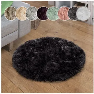 Paco Home Fellteppich »Playa 960« rund 64 mm Höhe Kunstfell, Flokati-Optik, Hochflor, weich und flauschig, Uni-Farben, schwarz