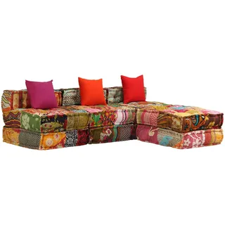 3-Sitzer Modularer Pouf Patchwork Stoff
