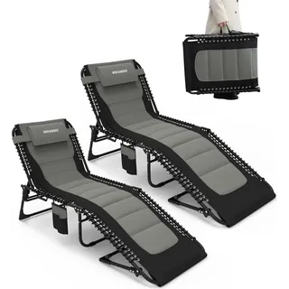 Klappbare Garten Sonnenliege - Relax Liegestuhl für außen - 5-fach verstellbar - Gepolstert, Stoff, mit Armlehnen - bis 150 kg - 2er Set, 200x68x35 cm