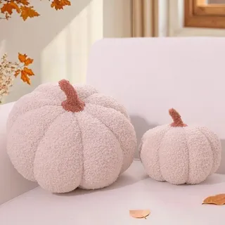 Yhoelata Kürbis Kissen, 2er-Set Kürbisform Dekokissen, Plüsch Zierkissen Aesthetic Sofakissen Teddy Fleece Kissen, Bett Kuschelkissen Runden für Kind Schlafzimmer Geschenk, 20 & 30 cm