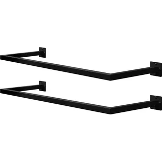 eSituro 2er Set Kleiderstange Wand Rechteck, Garderobenstange Wandmontage, aus Industrierohr, platzsparend, für Flur Küche Wohnzimmer Badezimmer, 50 kg belastbar, 114x6,5x30 cm, Schwarz