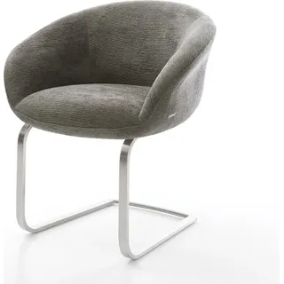 DELIFE Freischwinger Vinka-Flex mit Armlehnen Bouclé Soft Schlamm Freischwinger flach Edelstahl Taschenfederkern - Braun
