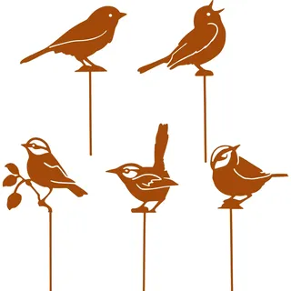 Cunegra 5 Stück Gartenstecker Rost Vogel, Metall Vögel Garten Deko, Rost Deko für Garten, Gartendeko für Draußen, Rostdekoration für Terrasse, Balkon, Blumentöpfe, Geschenke für Gartenliebhaber