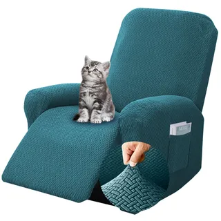 Chingcoo 4-Teilig Sesselbezug, All-Inclusive Sesselschoner für Relaxsessel, Sesselschoner für Fernsehsessel, Komplett Sesselbezug, Stretch Sessel Überzug mit Taschen (Dunkelgrün)