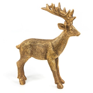 Logbuch-Verlag Hirsch Rentier Figur Gold Weihnachten Deko zum Hinstellen Weihnachtsdekoration Dekoobjekt 18 cm