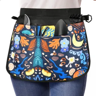 Alaoo Kurze Gärtnerschürze, Vorbinder Schürze mit 5 Taschen, halbe Floristenschürze 42x31cm, Ernteschürze,Unisex