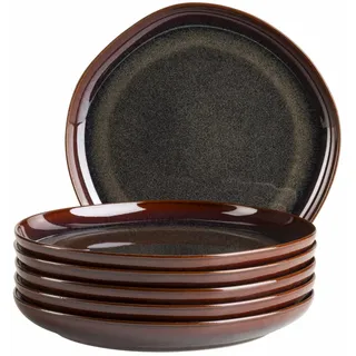 Mäser Desserttellerset , Braun, Rot , Keramik , 6-teilig , organisch , lebensmittelecht , Geschirr, Teller, Teller-Sets