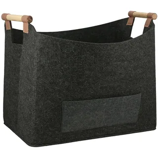 GILDE Holzkorb für Kaminholz groß Kaminholztasche Brennholzkorb aus robustem Filz – Kaminholzkorb– Altpapier Sammler Filzkorb groß – Anthrazit Dunkelgrau - 45 x 32 cm Höhe 40 cm