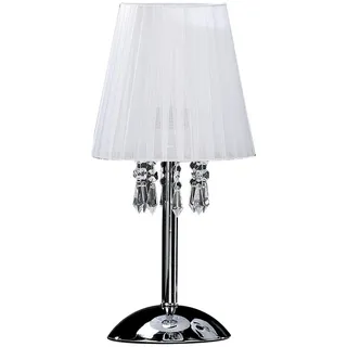 Kristall-Tischleuchte , Weiß, Chromfarben , Metall, Glas, Textil , 42 cm , Lampen & Leuchten, Innenbeleuchtung, Tischlampen, Tischlampen