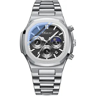 Tiong Herren Chronograph - Quadratisches Achteckiges Design, Leuchtende Wasserdichte Business Uhr, Multifunktions Edelstahl Quarzuhr