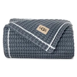 UGG Luna Strickdecke, Überwurf, Baumwolle, grob, weich, für Couch oder Bett, gemütlich, warm, Waffelmuster, leicht, Wohnzimmer, Schlafzimmer, Wohnheim, maschinenwaschbar, 127 x 177,8 cm, Königsblau