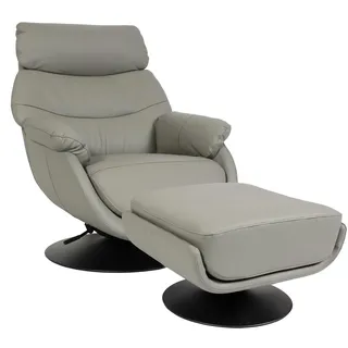Mendler Relaxsessel mit Hocker HWC-K99, Fernsehsessel Sessel, Wippfunktion drehbar, Metall Echtleder/Kunstleder ~ grau