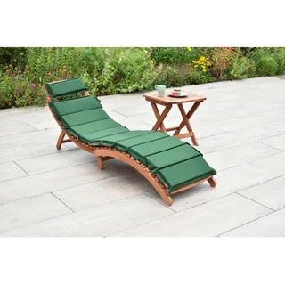 Gardenson Gartenliege , Grün, Beige, Eukalyptusholzfarben , Holz , Eukalyptusholz , Hartholz , Füllung: Polyurethan (PUR),Polyurethan (Pur) , FSC 100% , klappbar , Holzmöbel, Sitzgelegenheiten Holz, Gartenliegen Holz