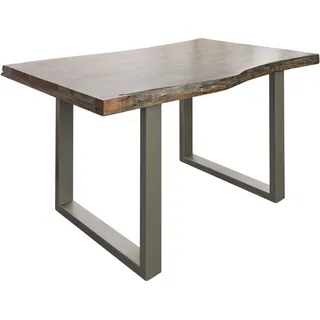 MASSIVMOEBEL24.DE Baumtisch Akazie 140x90x77 grau lackiert / U-Beine silber matt FREEFORM 5 - Grau