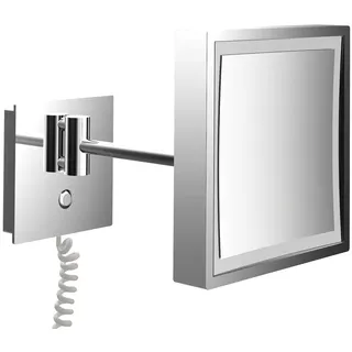 emco LED Rasier- und Kosmetikspiegel, einarmig, mit Spiralkabel, eckig, chrom, 109406010