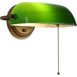 Retro-Wandlampe „Melisa“ im antiken Banker-Stil, grünes Glas und E27-Fassung aus Messing, ideal für Büro, Bibliothek oder Arbeitszimmer.