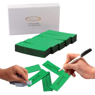 ECENCE Magnetstreifen beschreibbar 75 Stück - 60x20mm - abwischbare Magnetschilder - Magnet-Etiketten zuschneidbar für Whiteboards, Kühlschränke, Magnettafeln - Grün